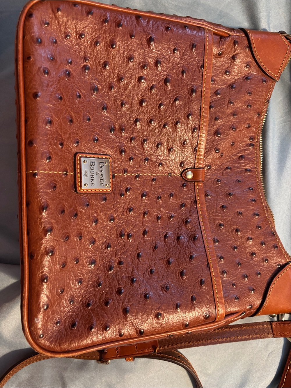 Dooney & Bourke Brown Ostrich-Embossed Leather Crossbody Bag